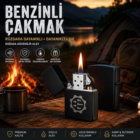 Sevgiliye Hediye Mühendislere Özel Tasarım Çark Temalı Siyah Metal Benzinli Çakmak Dolu Gönderim