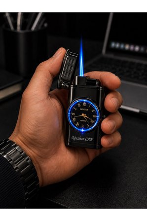 İsime Kişiye Özel Premium Saat Tasarım Jet Alevli Metal Çakmak Özel Prestij Hediye Dolu Gönderim GR