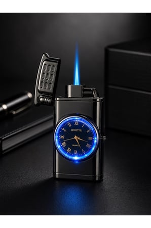 İsime Kişiye Özel Premium Saat Tasarım Jet Alevli Metal Çakmak Özel Prestij Hediye Dolu Gönderim GR