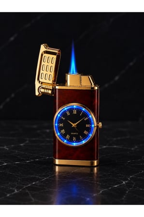 İsime Kişiye Özel Premium Saat Tasarım Jet Alevli Metal Çakmak Özel Prestij Hediye Dolu Gönderim KW