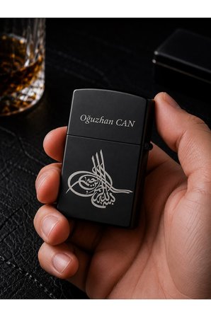 İsime Kişiye Özel Osmanlı Tuğrası Temalı Benzinli Çakmak Premium Hediye Dolu Gönderim