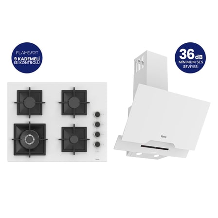 Beyaz 2'li Döküm Izgara Silentart  Ankastre Set  SC406-WFA+D064-SA 65 CM OCAK