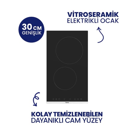 Ferre Es231 2'li Elektrikli Vitroseramik  Ankastre Cam Ocak