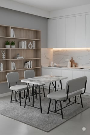 Elfin 70x110 Efes Sabit, 2 Sandalye 1 Bench, Masa Sandalye Takımı, Mutfak Masası Takımı - Gri