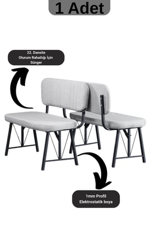 Elfin 70x110 Efes Sabit, 2 Sandalye 1 Bench, Masa Sandalye Takımı, Mutfak Masası Takımı - Gri