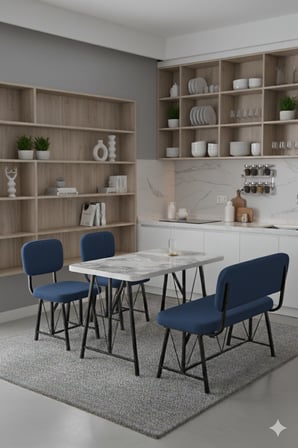 Elfin 70x110 Efes Sabit, 2 Sandalye 1 Bench, Masa Sandalye Takımı, Mutfak Masası Takımı - Lacivert