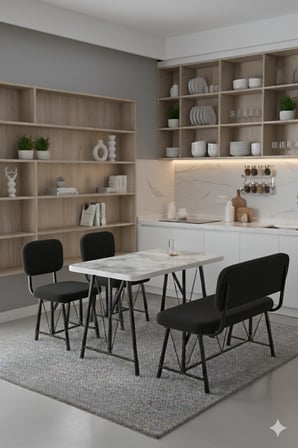 Elfin 70x110 Efes Sabit, 2 Sandalye 1 Bench, Masa Sandalye Takımı, Mutfak Masası Takımı - Siyah