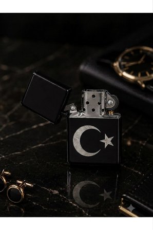 Türkün Simgesi Ay Yıldız Bayrak Temalı Benzinli Metal Çakmak Premium Hediye Dolu Gönderim