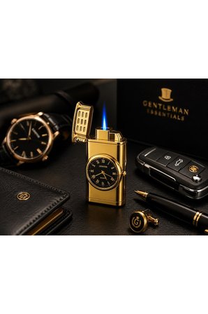 Premium Saatli LED Işıklı Metal Çakmak Özel Lüks Çakmak Prestij Hediye Dolu Gönderim Gold