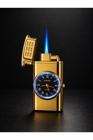 Premium Saatli LED Işıklı Metal Çakmak Özel Lüks Çakmak Prestij Hediye Dolu Gönderim Gold