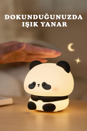 RGB Led Sevimli Panda Çocuk Odası Gece Masa Lambası Renk Değiştiren Yumuşak Silikon Usbli Şarjlı