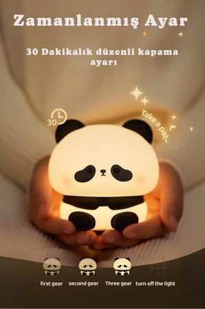 RGB Led Sevimli Panda Çocuk Odası Gece Masa Lambası Renk Değiştiren Yumuşak Silikon Usbli Şarjlı