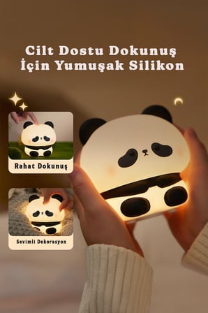 RGB Led Sevimli Panda Çocuk Odası Gece Masa Lambası Renk Değiştiren Yumuşak Silikon Usbli Şarjlı