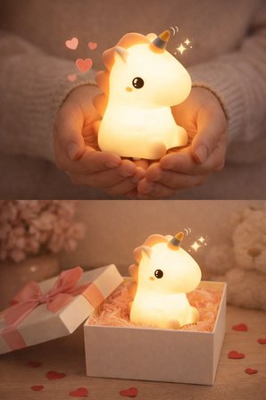 RGB Led Sevimli Unicorn Çocuk Odası Gece Masa Lambası Renk Değiştiren Yumuşak Silikon Usbli Şarjlı