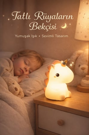RGB Led Sevimli Unicorn Çocuk Odası Gece Masa Lambası Renk Değiştiren Yumuşak Silikon Usbli Şarjlı