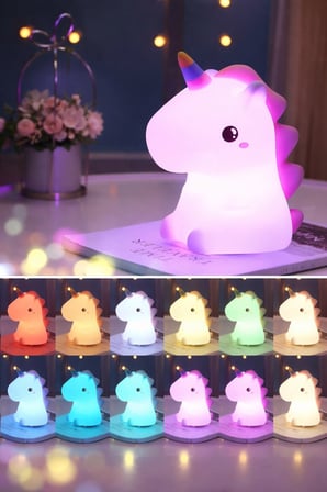 RGB Led Sevimli Unicorn Çocuk Odası Gece Masa Lambası Renk Değiştiren Yumuşak Silikon Usbli Şarjlı