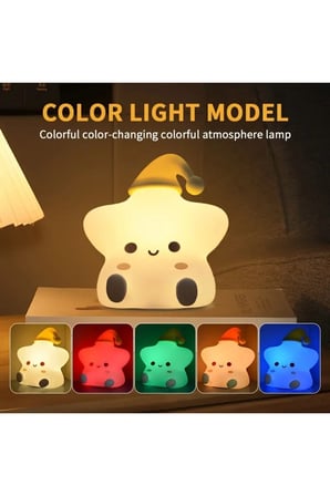 RGB Led Sevimli Yıldız Çocuk Odası Gece Masa Lambası Renk Değiştiren Yumuşak Silikon Şarj Edilebilir