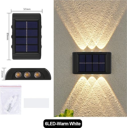 2 Adet Güneş Enerjili 6 LEDLİ Duvar & Bahçe Aydınlatması Su Geçirmez Otomatik Yanan Işık Efekti