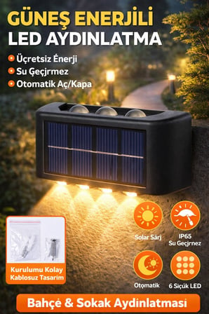 4 Adet Güneş Enerjili 6 LEDLİ Duvar & Bahçe Aydınlatması Su Geçirmez Otomatik Yanan Işık Efekti