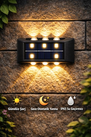 4 Adet Güneş Enerjili 6 LEDLİ Duvar & Bahçe Aydınlatması Su Geçirmez Otomatik Yanan Işık Efekti