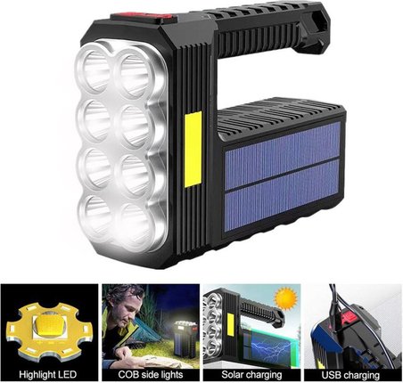 Güneş Enerjili Kamp Lambası 8'li Ultra Güçlü LED Yan Işık USB Solar Kamp Balıkçılık Acil Durum Fener