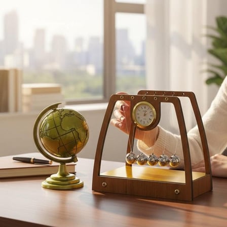 Kişiye Özel İsimli Saatli Masa Üstü Newton Denge Topları ve Dünya Biblo Ofis İş Hediyesi