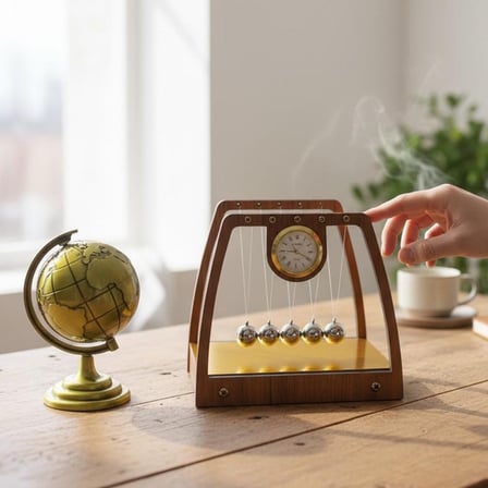 Kişiye Özel İsimli Saatli Masa Üstü Newton Denge Topları ve Dünya Biblo Ofis İş Hediyesi