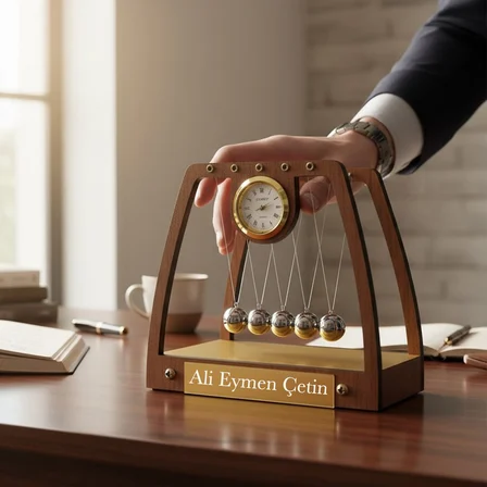 Kişiye Özel Dekoratif Newton Sarkaçlı Masa Saati ve Dünya Küresi Seti 18cm