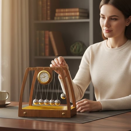 Kişiye Özel Dekoratif Newton Sarkaçlı Masa Saati ve Dünya Küresi Seti 18cm