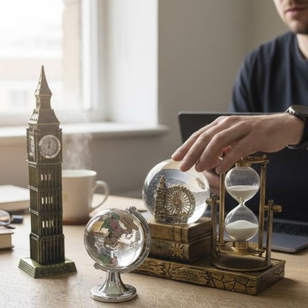 Kişiye Özel Dekoratif Big Ben Maketi Kum Saati Dünya Küresi Masaüstü Ofis Dekor Seti