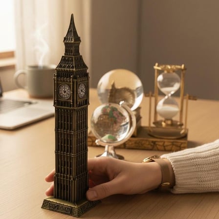 Kişiye Özel Dekoratif Big Ben Maketi Kum Saati Dünya Küresi Masaüstü Ofis Dekor Seti