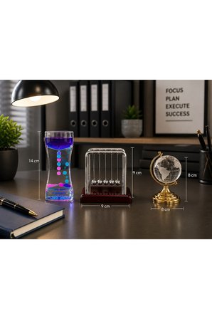 3'lü Set İş Ofis Hediyesi Zarif Dekoratif Newton Sarkaç Kristal Gold Dünya Küre Damla Sıvı Kum Saati