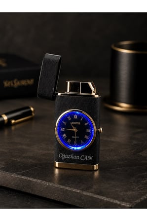 İsime Kişiye Özel Premium Saat Tasarım Metal Çakmak Özel Prestij Hediye Dolu Gönderim Füme