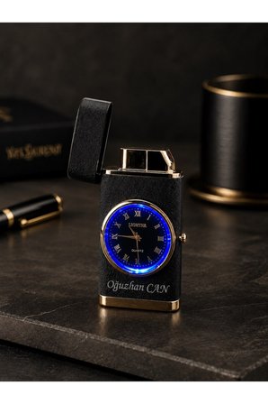 İsime Kişiye Özel Premium Saat Tasarım Metal Çakmak Özel Prestij Hediye Dolu Gönderim Füme