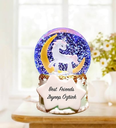 Kişiye Özel  Otomatik Renk Değiştiren Işıklı Sihirli Unicorn Kar Küresi
