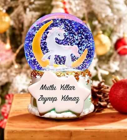 Kişiye Özel  Otomatik Renk Değiştiren Işıklı Sihirli Unicorn Kar Küresi