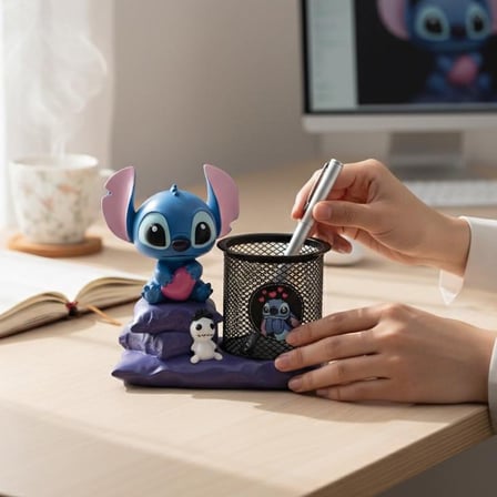 Stitch Figürlü Kalemlik ve Masaüstü Organizer – Dekoratif Metal Kalem Tutucu