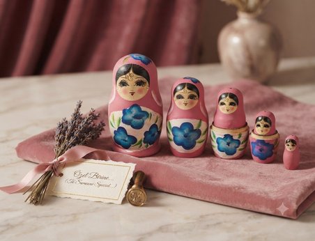 5'li Ahşap Matruşka Rus Bebek Seti El Boyaması İç İçe Geçen Dekoratif Oyuncak Ev Dekoru Hediye PEMBE