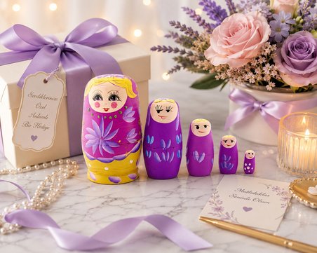 5'li Ahşap Matruşka Rus Bebek Seti El Boyaması İç İçe Geçen Dekoratif Oyuncak Ev Dekoru Hediye MOR