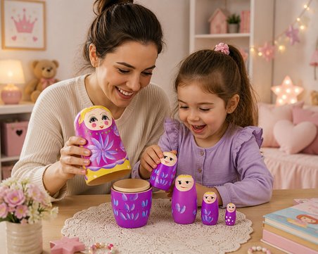 5'li Ahşap Matruşka Rus Bebek Seti El Boyaması İç İçe Geçen Dekoratif Oyuncak Ev Dekoru Hediye MOR