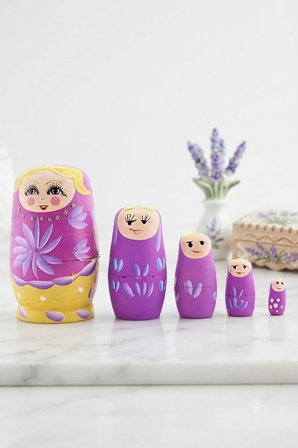 5'li Ahşap Matruşka Rus Bebek Seti El Boyaması İç İçe Geçen Dekoratif Oyuncak Ev Dekoru Hediye MOR