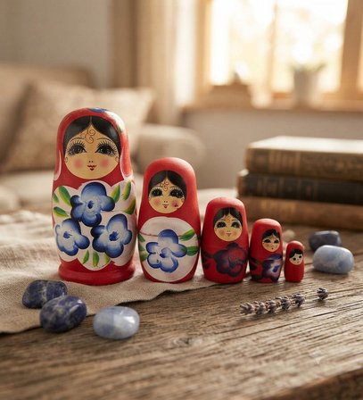 5'li Ahşap Matruşka Rus Bebek Seti El Boyama İç İçe Geçen Dekoratif Oyuncak Ev Dekoru Hediye KIRMIZI