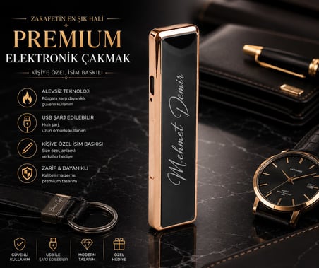 Kişiye Özel İsim Yazılı USB Şarjlı Elektronik Çakmak Alevsiz Plazma Teknolojisi Rüzgara Dayanıklı