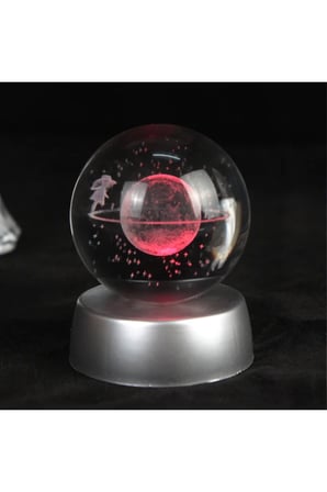 Kişiye Özel Satürn Işıklı Cam Küre 8cm*6cm Lotus Kamelya Çiçeği Kolye Hediyeli