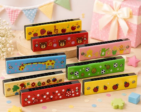 Çocuklar İçin Ahşap Mızıka Çocuk Oyuncağı Renkli Desenli Müzik Aleti Eğitici Eğlenceli Hediye 1 Adet