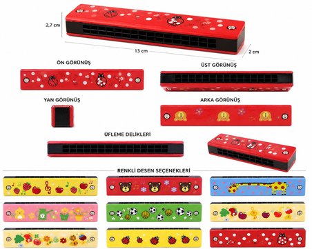 6 Adet Çocuklar İçin Ahşap Mızıka Çocuk Oyuncağı Renkli Desenli Müzik Aleti Eğitici Eğlenceli Hediye