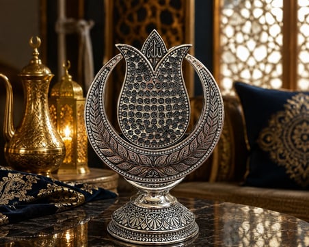 Ofisinize ve Evinize Anlam Katan Dekoratif Osmanlı Motifli Allah Yazılı Hilal Lale Figür Biblo 27 CM