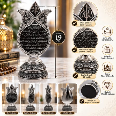 Ofisinizin & Evinizin Baş Köşesine Koyacağınız Allah Lafzı Ayetel Kürsi Dekoratif Ev Ofis Biblo 19CM