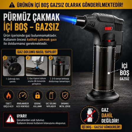 2 ADET Jet Alevli Mangal Kamp Şömine Çakmağı Pürmüz Çakmak 1300°C Turbo Ayarlanabilir Alev Pürmüz