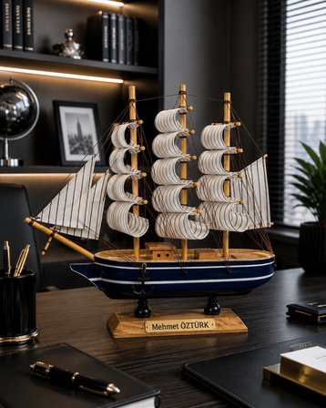 Kişiye Özel Ahşap Dekoratif  Yelkenli Gemi Maketi 24 x 24 CM – Premium Hediyelik  529